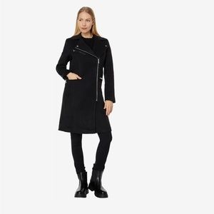 NWOT Avec Les Filles Black Women’s Twill Wool Moto Coat, Size S